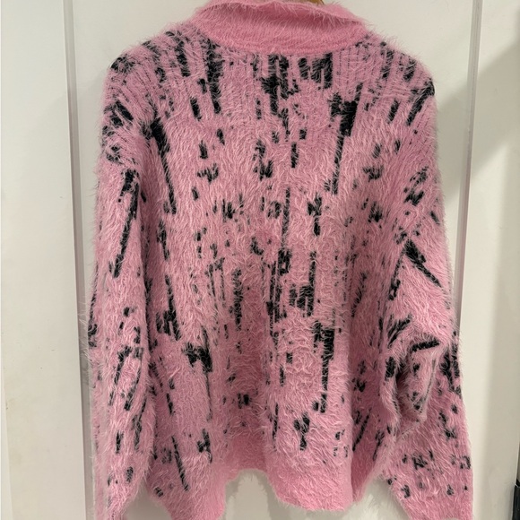 Zara Pink and Black Fuzzy Knit Polo Pullover - Picture 3 of 3